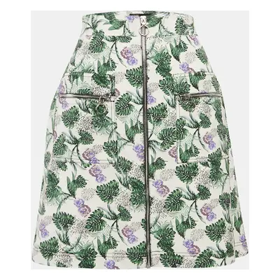 Maje White/Multicolor Printed Linen Blend Zip-Up Jizer Mini Skirt