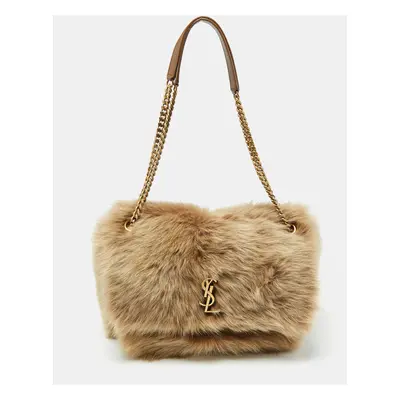 Saint Laurent Brown Shearling Fur and Leather Large Niki Shoulder Bag