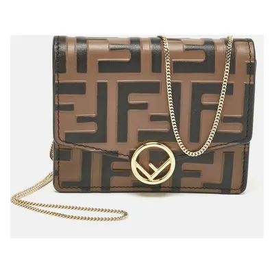 Fendi Brown FF Leather Wallet On Chain