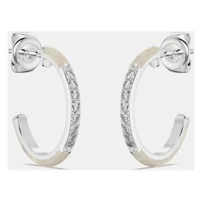 Pearl White ceramic Sterling Silver Lab Grown DIamonds C Hoop Earrings