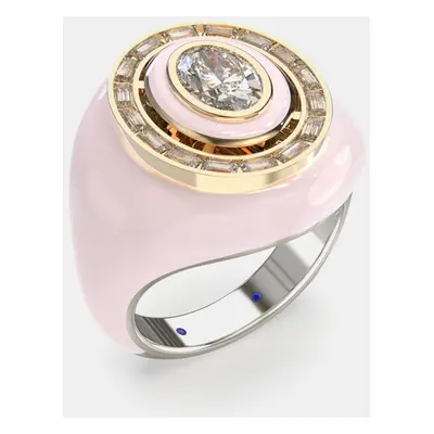 Pink Ceramic Sterling Silver Lab Diamond Signet Ring US