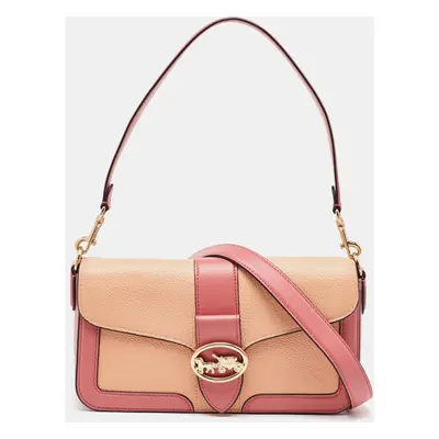 Coach Peach/Coral Pink Leather Colorblock Georgie Shoulder Bag