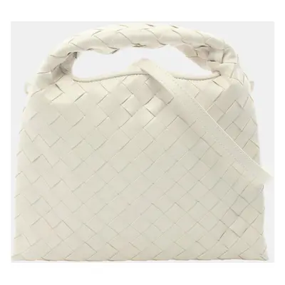 Bottega Veneta White Leather Mini Hop Intrecciato Shoulder Bag