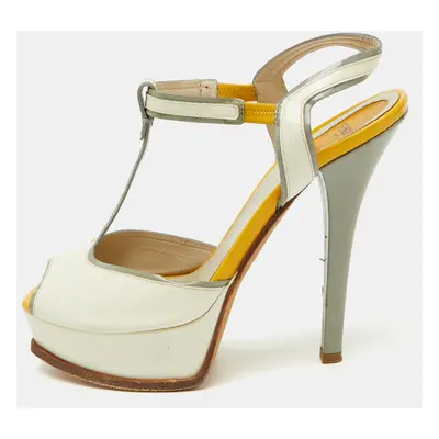 Fendi Tri Color Patent Leather T- Strap Fendista Platform Sandals Size