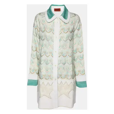 Missoni Green/Cream Wave Knit Button Down Long Cardigan