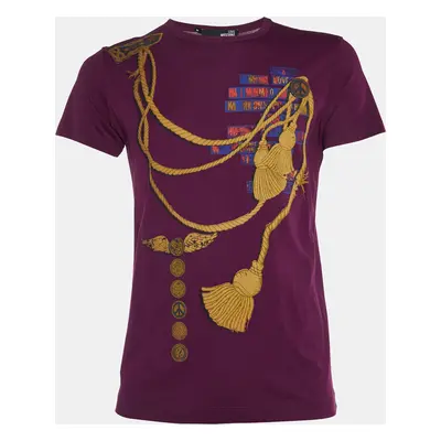 Love Moschino Plum Trompe L'oeil Print Cotton Crew Neck T-Shirt