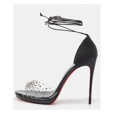 Christian Louboutin Black/Transparent Degratina Frou Ankle Strap Sandals Size