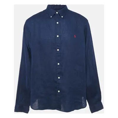 Polo Ralph Lauren Navy Blue Linen Button Down Full Sleeve Shirt