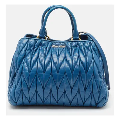 Miu Miu Blue Matelassé Leather Satchel