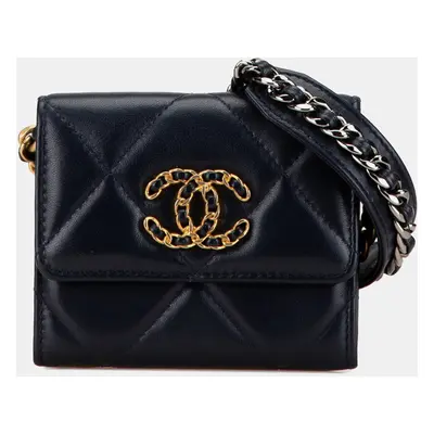 Chanel Black Lambskin Flap Coin Purse With Chain