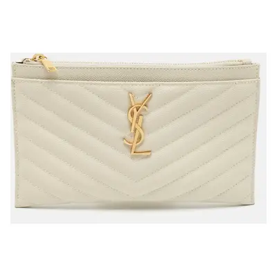 Saint Laurent White Matelassé Leather Monogram Bill Pouch