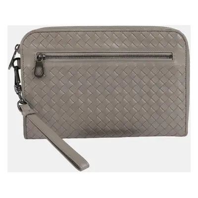 Bottega Veneta Grey Intrecciato Leather Document Case Clutch Bag