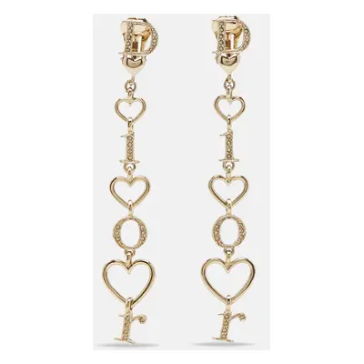 Dior Heart Letter Spell Out Gold Tone Crystal Drop Earrings