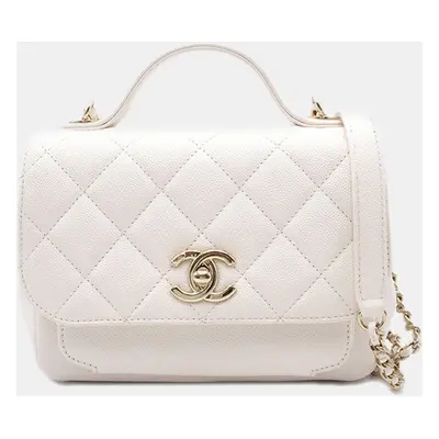 Chanel White Small Caviar Business Affinity Top Handle Flap