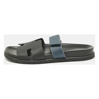 Hermes Black/Blue Leather Chypre Sandals Size