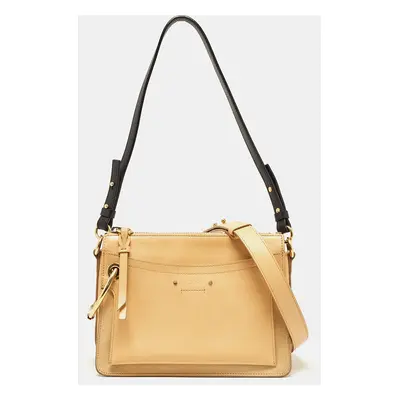 Chloe Beige/Black Leather and Suede Roy Crossbody Bag