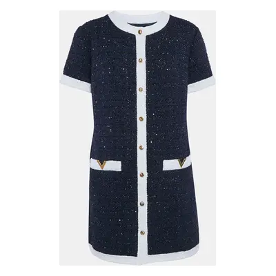 Valentino Navy Blue Sequin Embellished Lurex Bouclé-Tweed Mini Dress