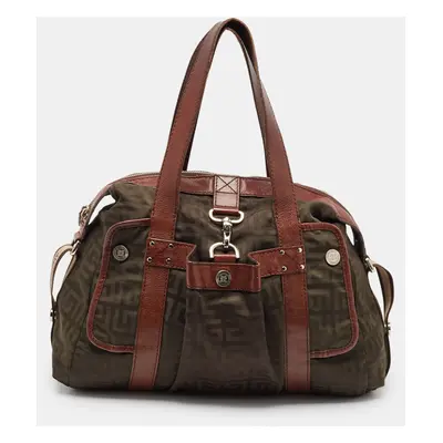 Givenchy Brown/Olive Green Monogram Nylon and Leather Shoulder Bag