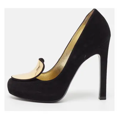 Yves Saint Laurent Black Suede Round Toe Pumps Size