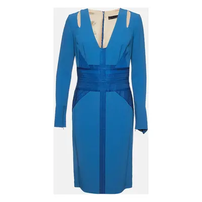 Elie Saab Blue Crepe Long Sleeve Midi Dress