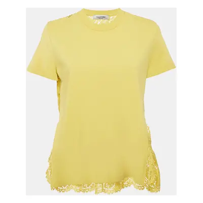 Valentino Yellow Lace and Jersey Crew Neck Top