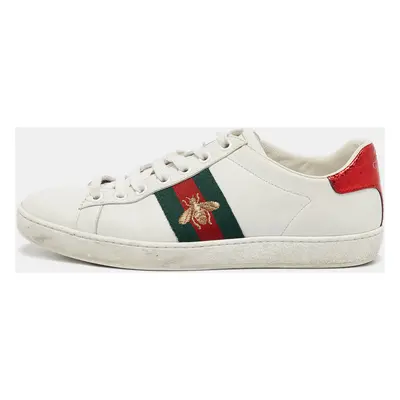 Gucci White Leather Ace Bee Embroidered Low Top Sneakers Size