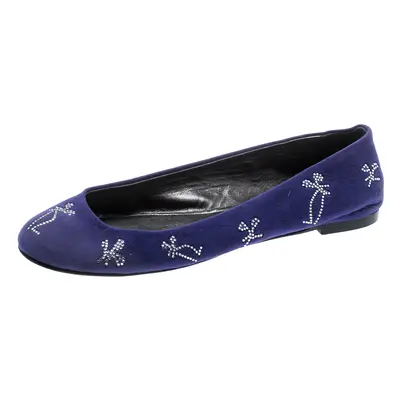 Giuseppe Zanotti Blue Suede Crystal Embellished Ballet Flats Size