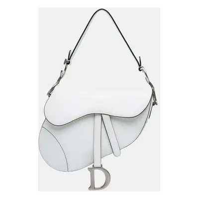 Dior White Grained Calfskin Saddle Bag