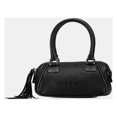 Chanel Black Medium Pebbled Calfskin LAX Tassel Handbag