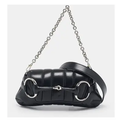 Gucci Black Quilted Leather Horsebit Chain Shoulder Bag