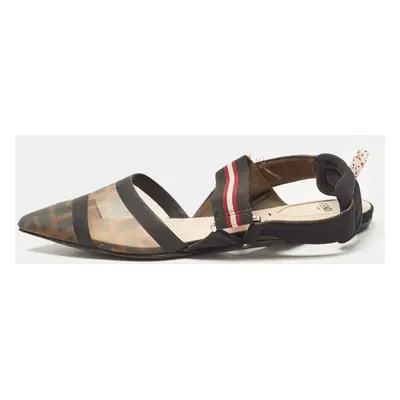 Fendi Brown/Black Zucca Mesh and Leather Colibri Slingback Flats Size