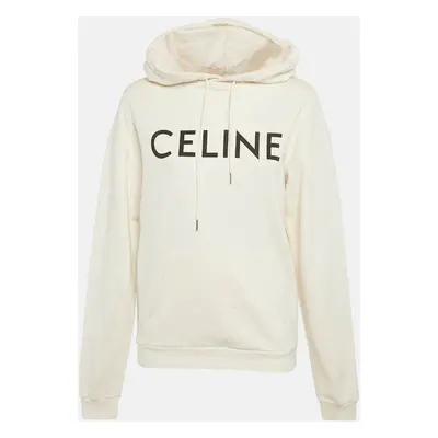 Celine Off-White Logo Print Cotton Knit Hoodie