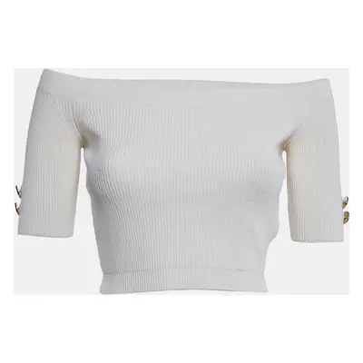 Elisabetta Franchi Cream Rib Knit Tricot Top