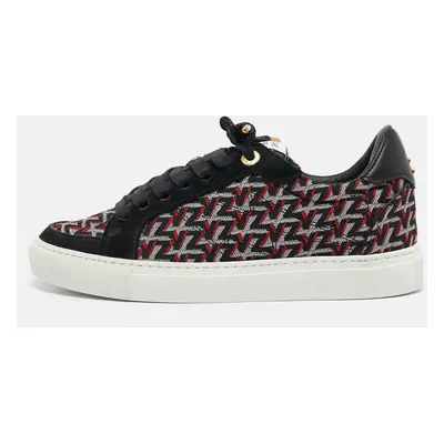 Zadig & Voltaire Black/Burgundy Leather and Suede Low Top Sneakers Size