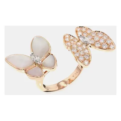 Van Cleef & Arpels 18K Pink Gold Diamond Mother of Pearl Two Butterfly Between The Finger Ring E