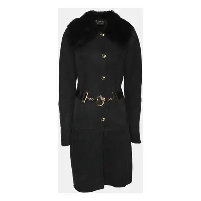 Gucci Black Suede and Fur Belted Mid-Length Coat