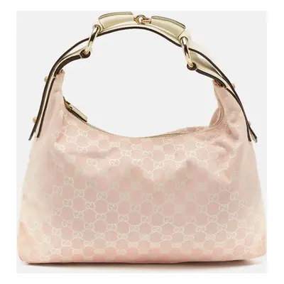 Gucci Pink/Off White GG Canvas Horsebit Hobo