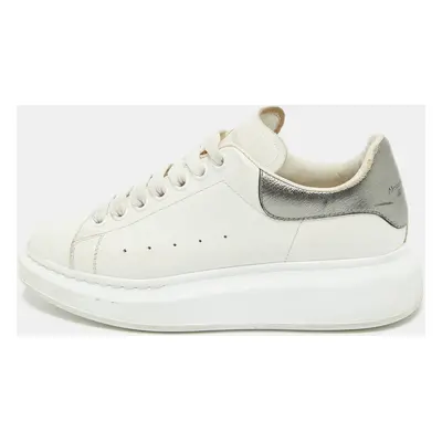 Alexander McQueen White/Metallic Leather Oversized Lace Up Sneakers Size 38.5