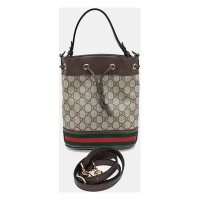 Gucci Beige Brown Canvas and Leather Ophidia small bucket bag