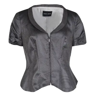 Giorgio Armani Dark Grey Dotted Jacquard Short Sleeve Zip Front Jacket