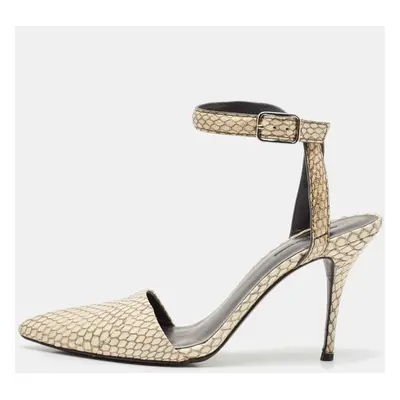 Alexander Wang Beige/Black Snakeskin Leather Ankle Strap Pumps Size