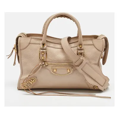 Balenciaga Beige Leather Small Metallic Edge Classic City Tote