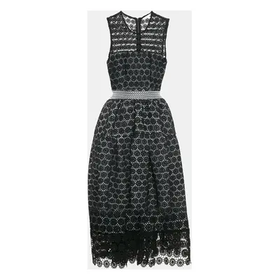 Maje Black Floral Lace Sleeveless Flared Short Dress