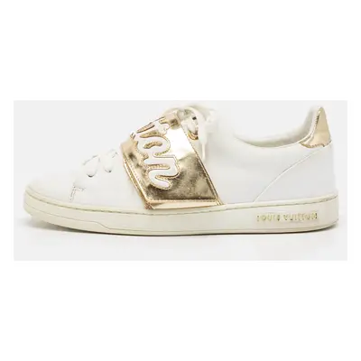 Louis Vuitton White/Gold Leather Frontrow Sneakers Size