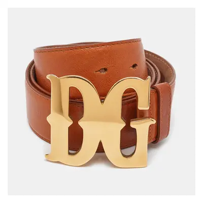 Dolce & Gabbana Tan Leather DG Logo Plaque Belt