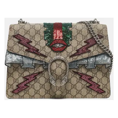 Gucci Beige GG Supreme Canvas and Suede Embellished Dionysus Shoulder Bag