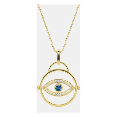 14K Blue Lab Grown Diamond Center Evil Eye 18" Pendant With Chain (0.50 Ctw)