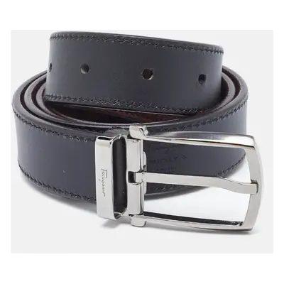 Salvatore Ferragamo Brown/Black Suede and Leather Cut to Size Reversible Belt