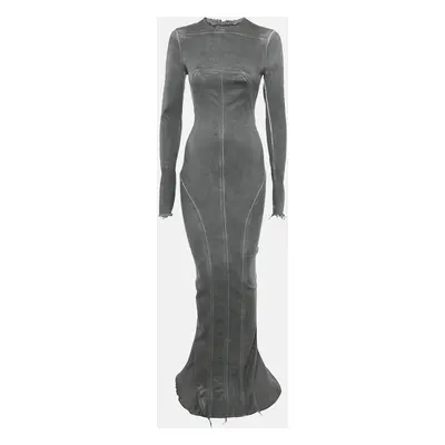 Rick Owens Grey Washed Denim Raw Edge Detail Gown