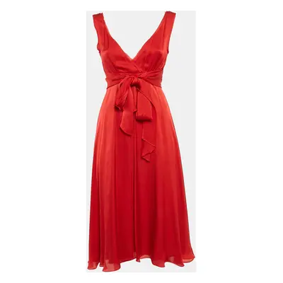 CH Carolina Herrera Red Silk Sleeveless Midi Dress